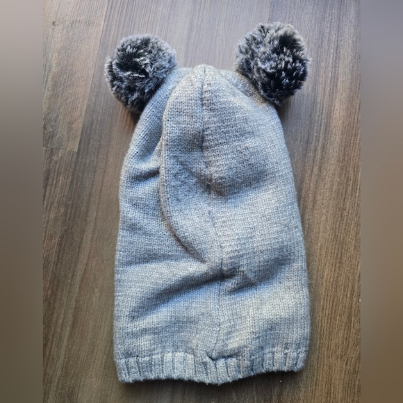 Baby Balaclava Adorable Gray Knit Kids Hat with Pom Poms - Picture 2 of 3